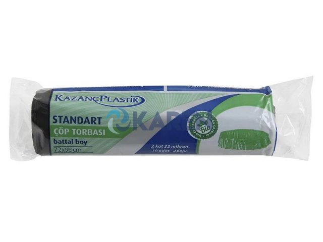 KAZANÇ STANDART BATTAL ÇÖP TORBASI 72X95 10LU 20RULO 200GR SİYAH