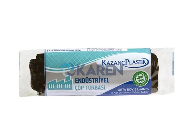 KAZANÇ ENDÜSTRİYEL ORTA ÇÖP TORBASI 55X60 20Lİ 25RULO 160GR SİYAH