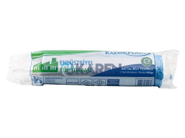 KAZANÇ ENDÜSTRİYEL BATTAL ÇÖP TORBASI 72x95 10LU 20RULO 400GR MAVİ