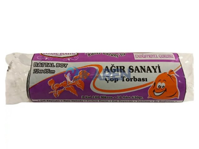 KAZANÇ AĞIR SANAYİ BATTAL ÇÖP TORBASI 72X95 10LU 10RULO 630GR SİYAH