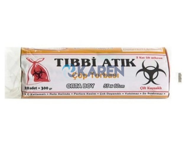 KAZANÇ TIBBİ ATIK TORBASI ORTA 55X60 20Lİ 10RULO 600GR KIRMIZI