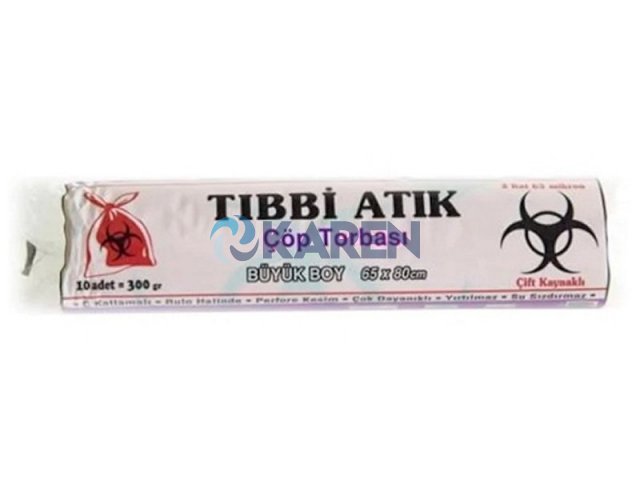 KAZANÇ TIBBİ ATIK TORBASI BÜYÜK 65X80 10LU 10RULO 480GR KIRMIZI