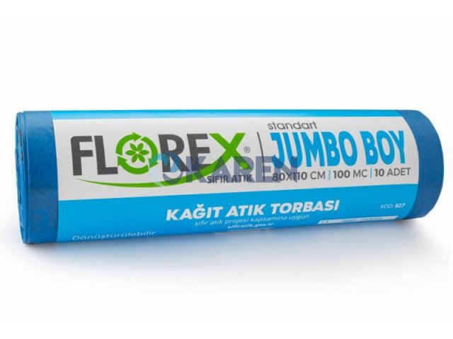 SIFIR ATIK JUMBO BOY KAĞIT ATIK BASKILI ÇÖP TORBASI MAVİ 80*110CM 10LU 10RULO