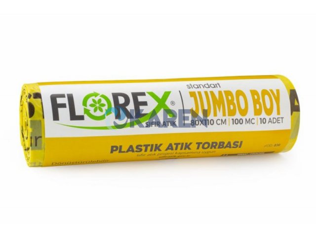 SIFIR ATIK JUMBO BOY PLASTİK ATIK BASKILI ÇÖP TORBASI SARI 80*110CM 10LU 10RULO