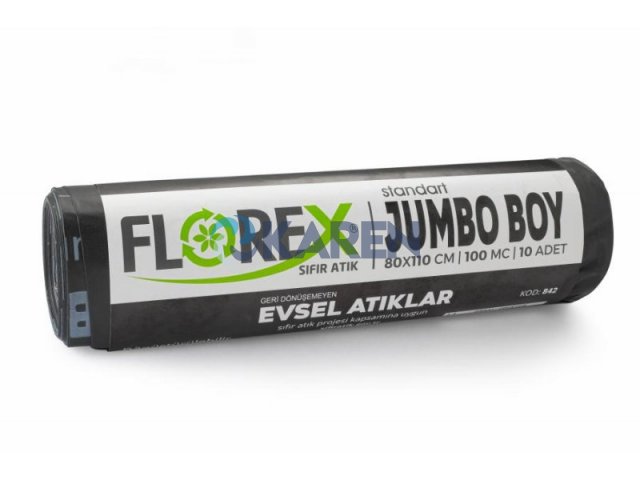 SIFIR ATIK JUMBO BOY EVSEL ATIK BASKILI ÇÖP TORBASI SİYAH 80*110CM 10LU 10RULO