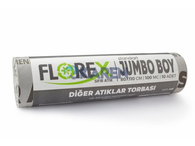 SIFIR ATIK JUMBO BOY DİĞER ATIKLAR BASKILI ÇÖP TORBASI GRİ 80*110CM 10LU 10RULO