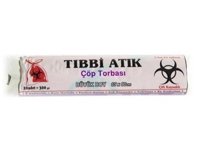 KAZANÇ TIBBİ ATIK TORBASI BÜYÜK 65X80 10LU 10RULO 480GR KIRMIZI