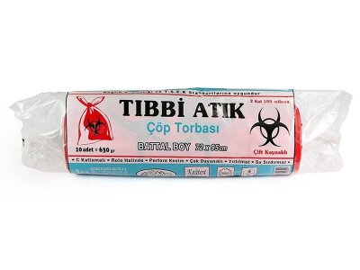 KAZANÇ TIBBİ ATIK TORBASI BATTAL 72x95 10LU 10RULO 630GR KIRMIZI